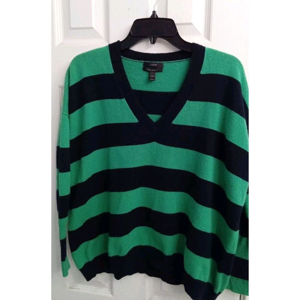 Classic V-Neck Striped Sweater Green Navy Blue Bold‎ Stripes Casual Pullover